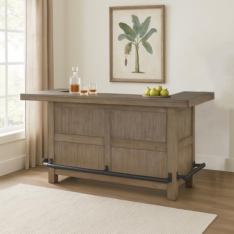 Yael Bar Cabinet Table, Shelves, Pull Out Tray, 80 Inch, Taupe Brown