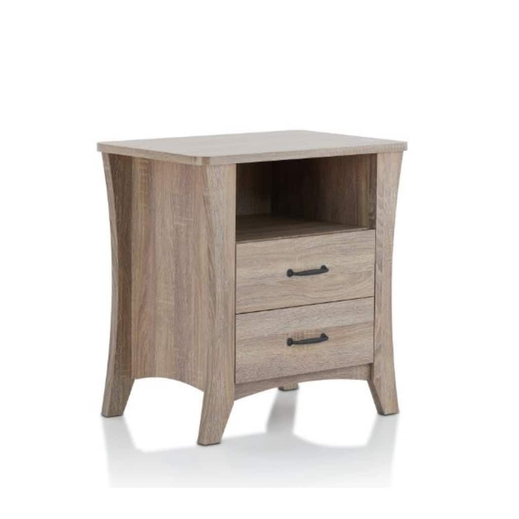 Wood Rustic Nightstand with 2 Drawers and Metal Handles