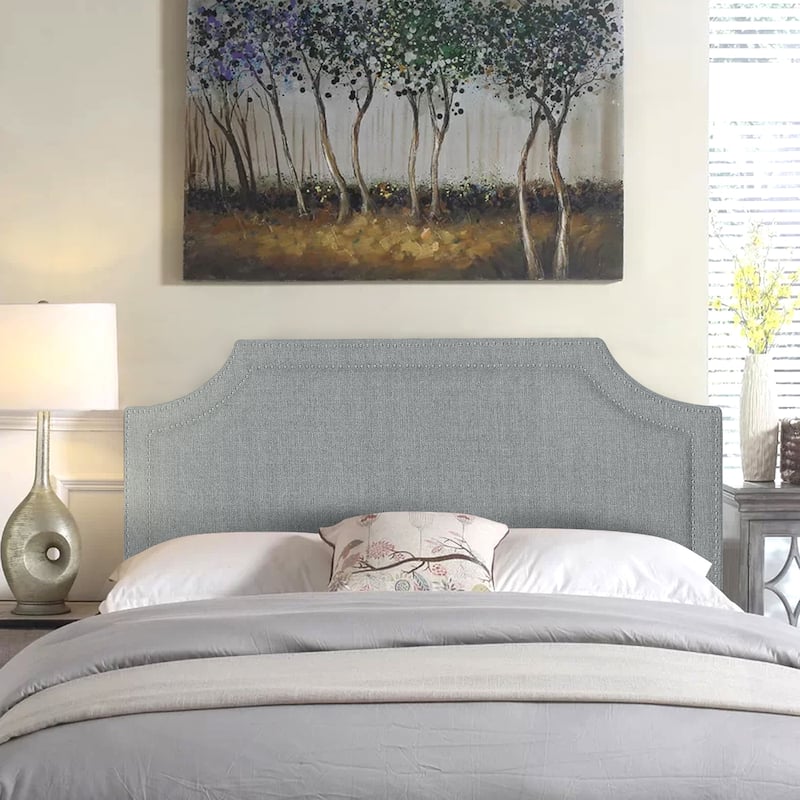 Adeco Fabric Upholstered Headboard with Nailhead for Queen Bed - Grey