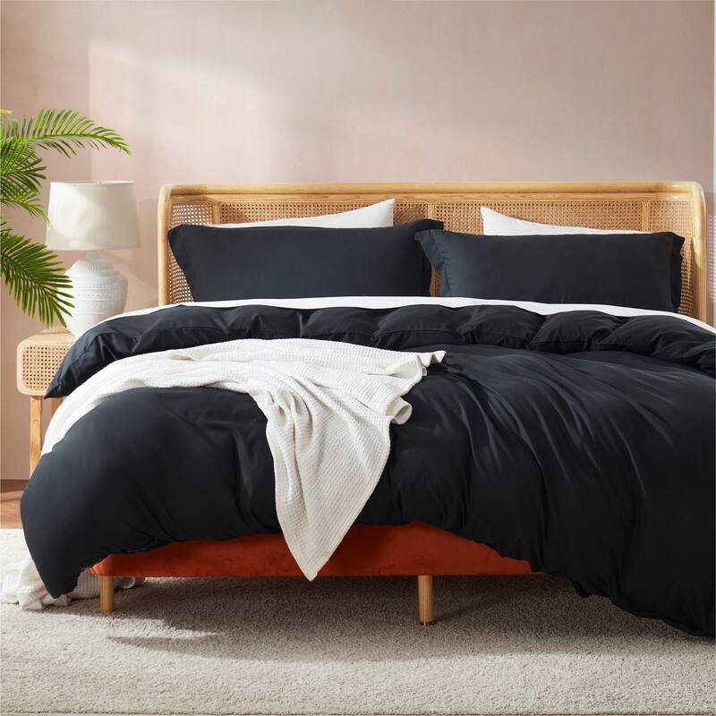 Nestl Ultra Soft Double Brushed Microfiber Duvet Cover Set with Button Closure - Black - Full