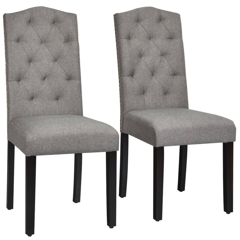 Gymax Set of 2 Tufted Dining Chair Upholstered w/ Nailhead Trim & - See Details - Extra Tall - Set of 2 - See Details - Grey