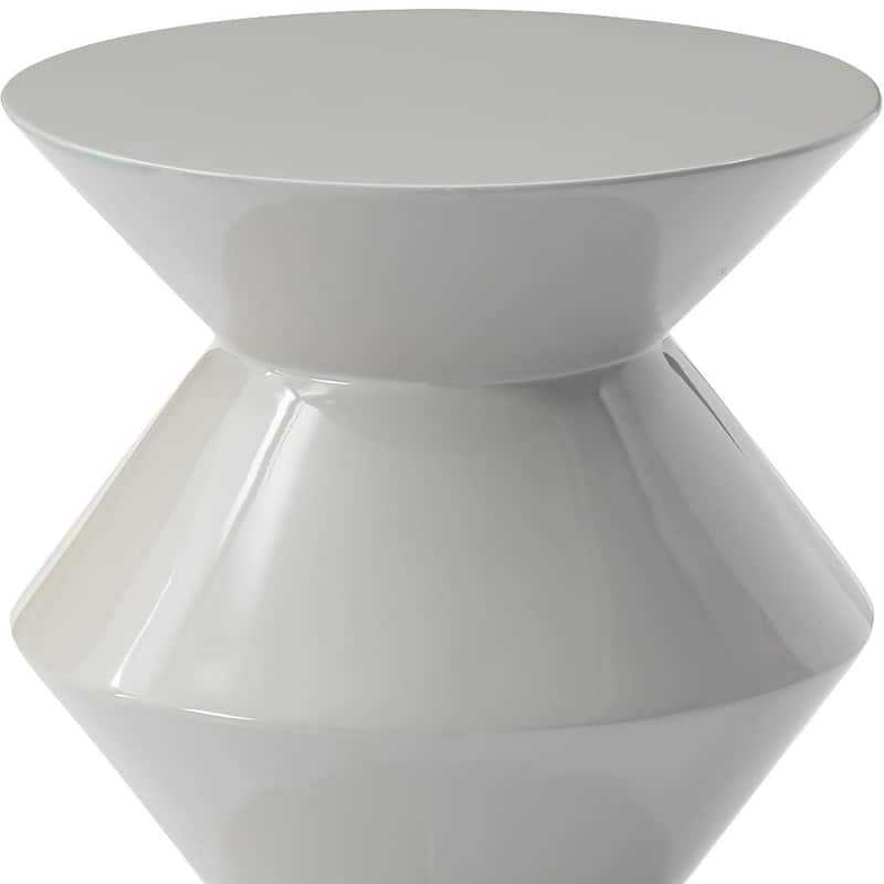 HomeRoots 18" Light Gray Wood Round Top Geo Pedestal End Table - 14.00 in. x 18.00 in. x 14.00 in.