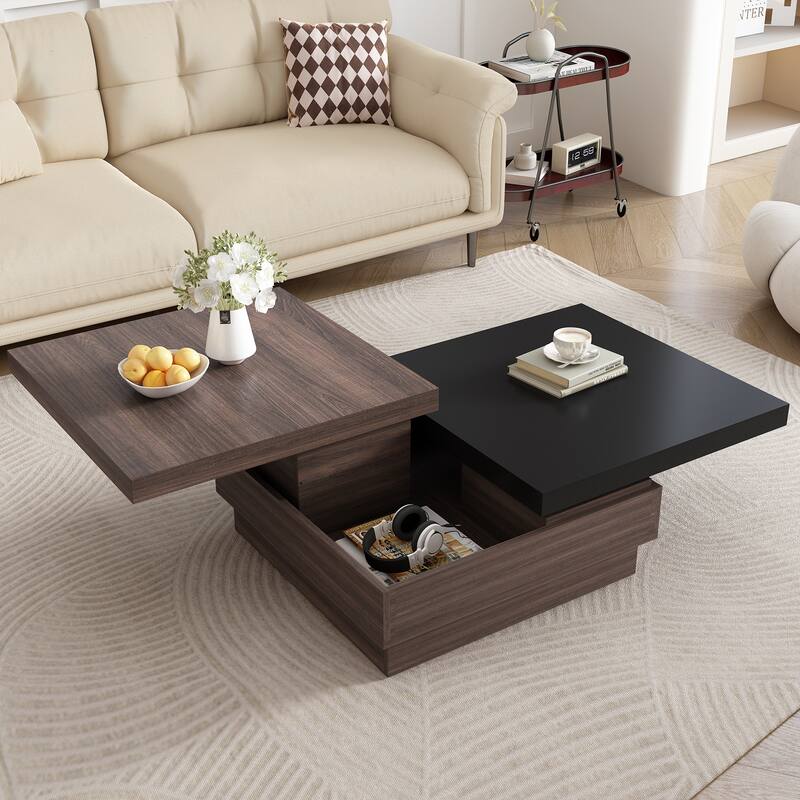 35.4" Modern Coffee Table with Rotatable Top and 1 Hidden Storage Space - Black