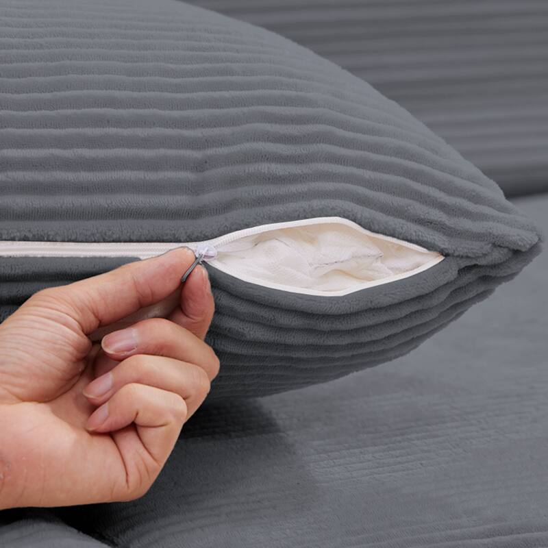 Oversized L-shaped Plush Corduroy Couch, Sectional Sofa with Deep Cushions and Chaise Lounge