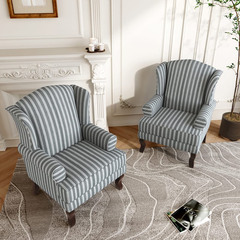 2 Set Traditional Rolled Arm Wing Back Accent Chair