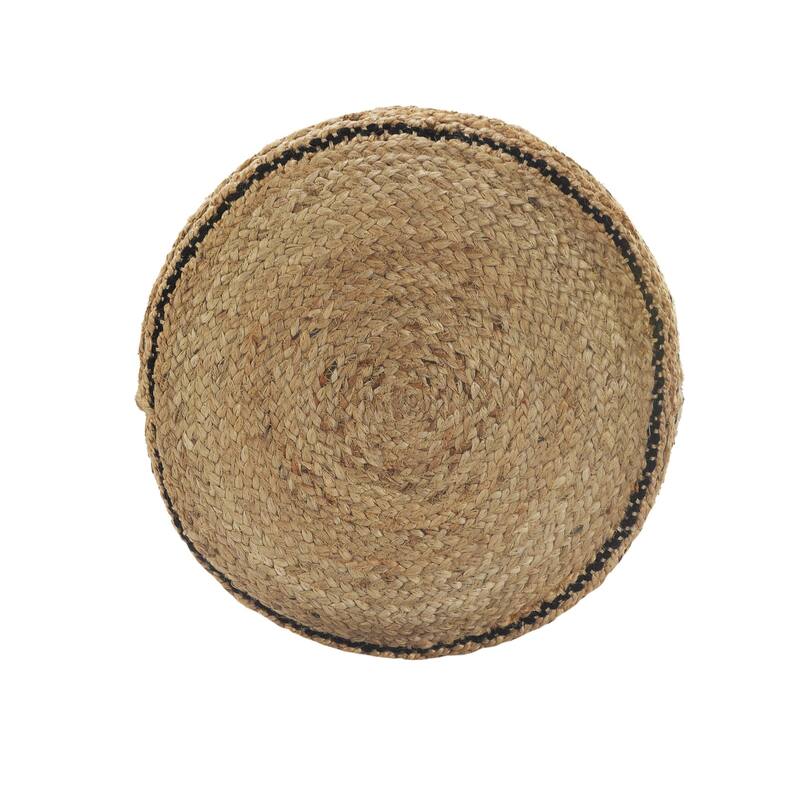 18" Tan and Black Chevron Handcrafted Round Pouf Ottoman