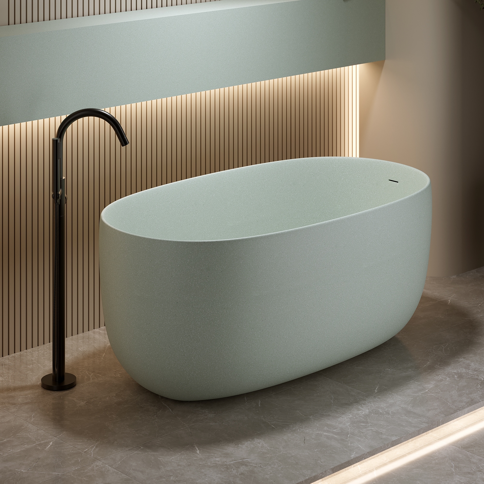 Modern Solid Surface Freestanding Bathtub Ergonomic Deep Soaking by GDFStudio