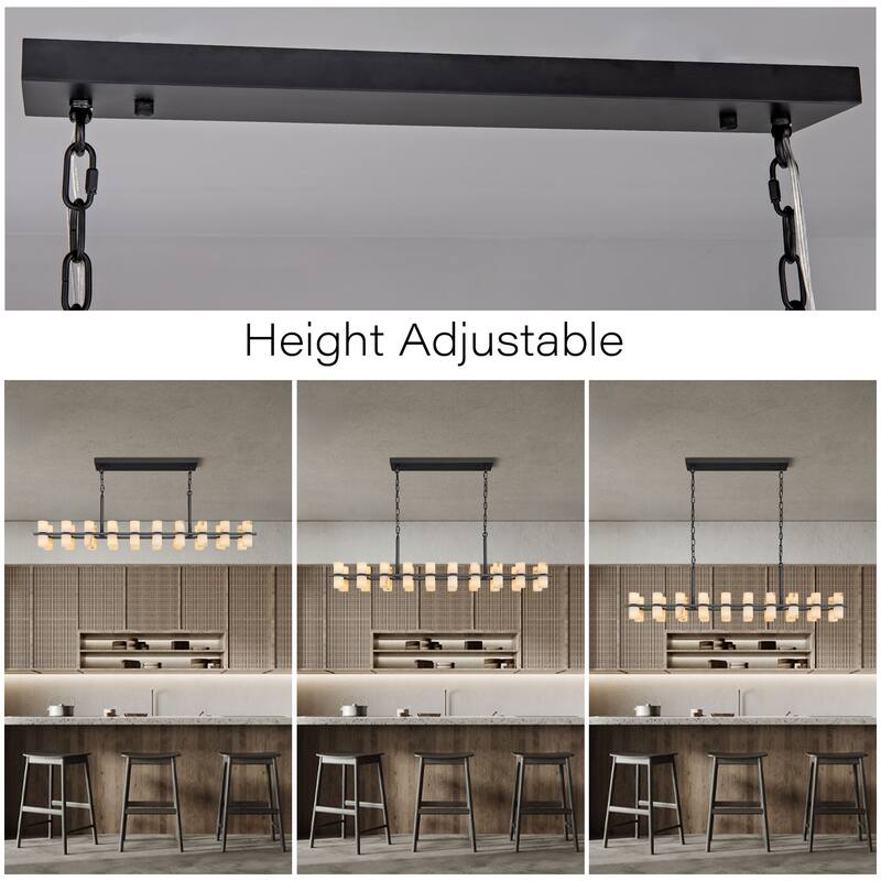 Modern Alabaster Glass Chandelier, Round or Linear Pendant Light with Up & Down Shades, D600-L1370, Copper or Black Finish