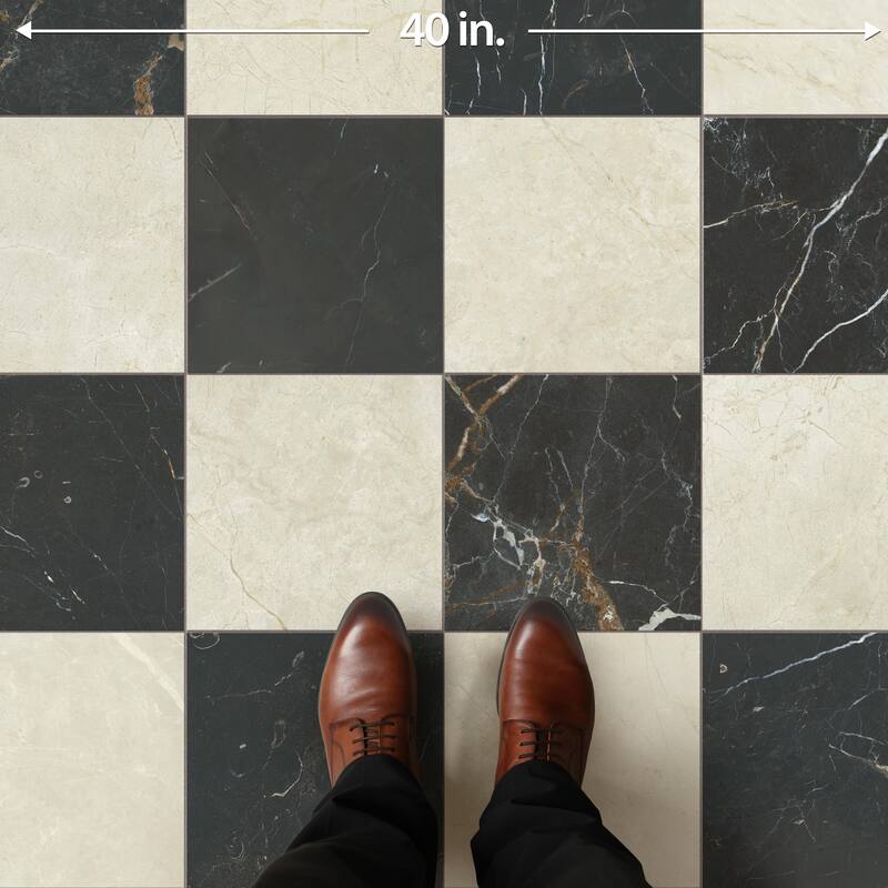 Merola Tile Reve Checker Beige with Noir 11-3/4" x 11-3/4" Porcelain Floor and Wall Tile