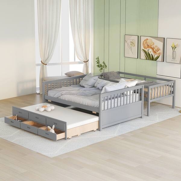 slide 2 of 57, Twin Over Full Bunk Bed with Trundle and Drawers - Practical for Kids Gray
