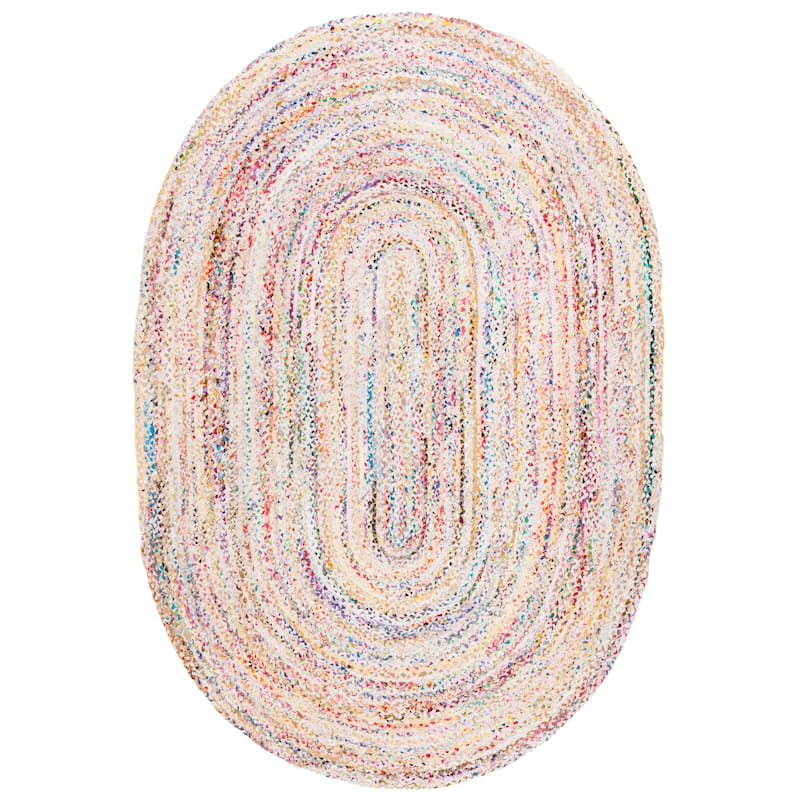 SAFAVIEH Georgine Handmade Nanny Braided Bohemian Cotton Rug - 6' x 9' Oval - Ivory/Multi