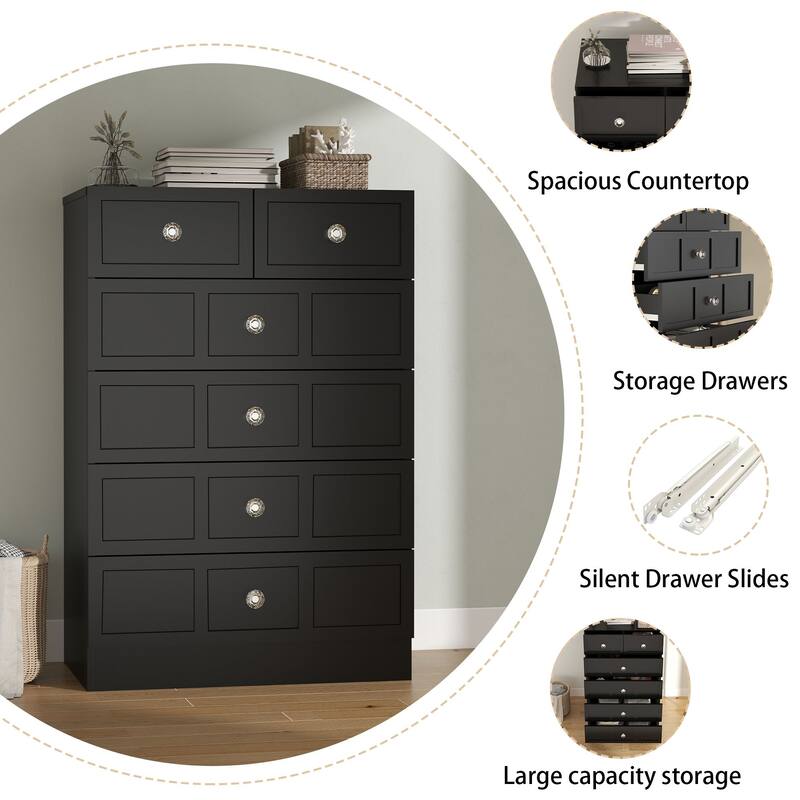 6 Drawer Wood Dresser with Fluted Panel Storage Organizer for Bedroom