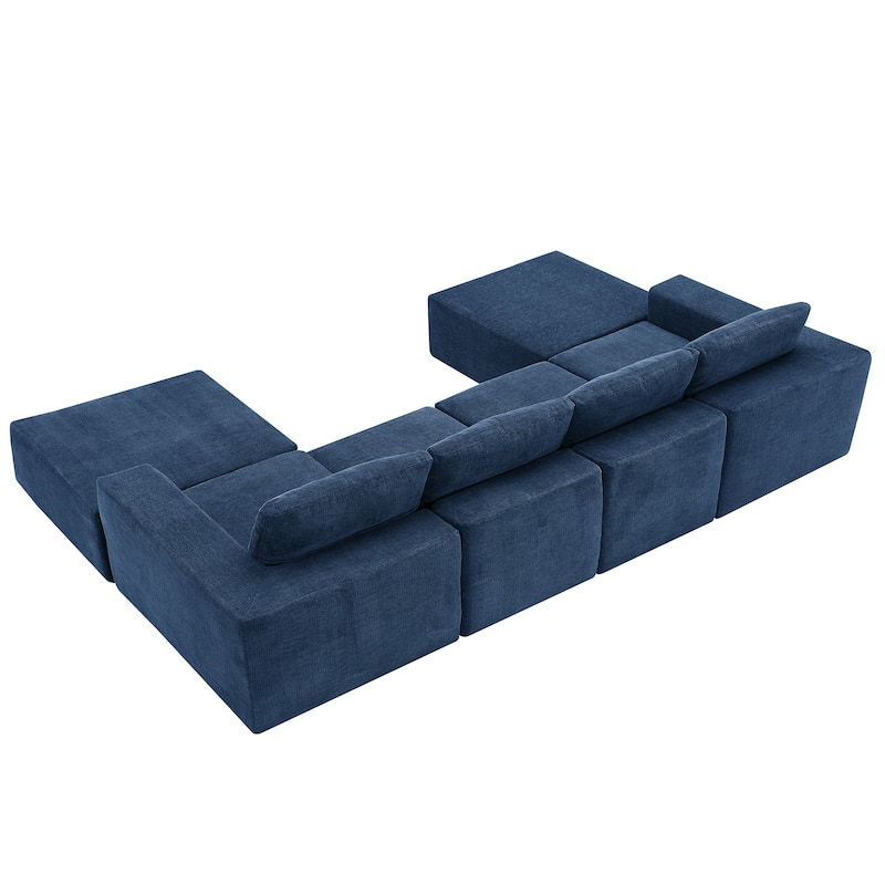 Modular U-Shaped Sectional Sofa with 2 Ottomans, Chenille Cloud Floor Couch, Fully Compressed Upholstered Sofa
