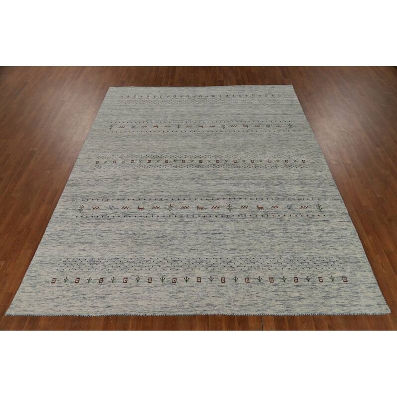 Tribal Animals Gabbeh Oriental Area Rug Handmade Wool Carpet - 8'1"x 9'9"