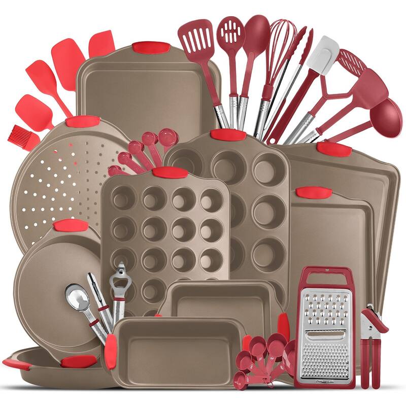 JoyTable 15 Piece Bakeware Set + 24 Piece Utensil Set - Stainless Steel, Non-Stick, Dishwasher Safe, and Heat Resistant