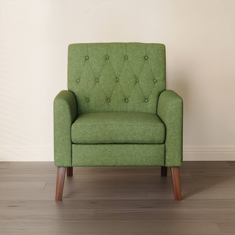 Mid-Century Modern Upholstered Linen Fabric Button Tufted Accent Chair Set of 2 - 28.5 W X 27.25 D X 33.75 H