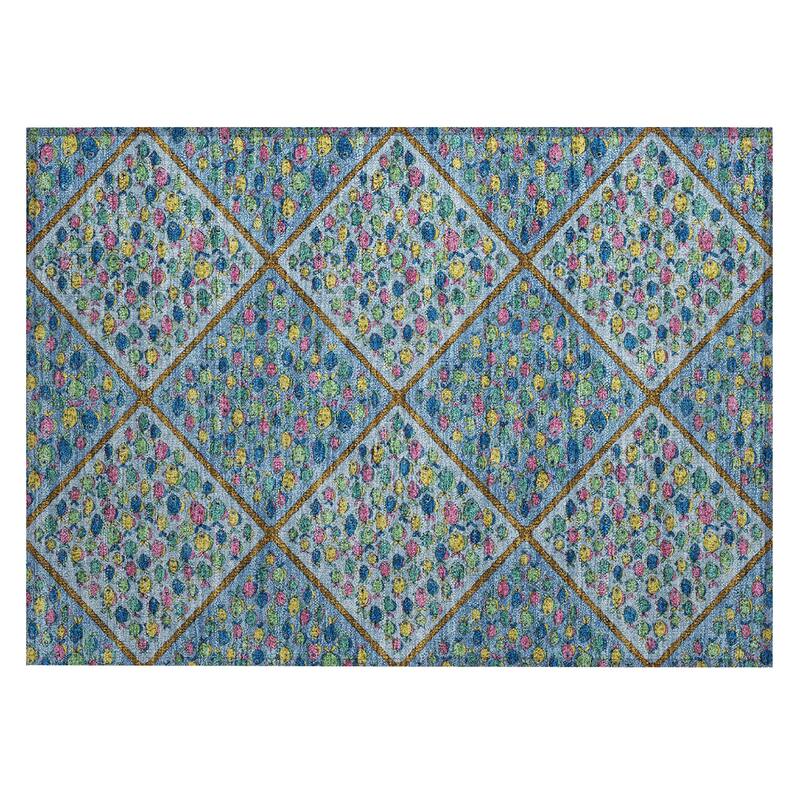 Machine Washable Indoor/ Outdoor Diamond Fish Chantille Rug