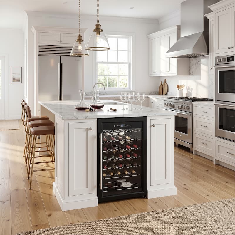 Wine Bar Cabinet with Mini Fridge Space & 34 Bottle Wine Cooler, 39" Coffee Bar Cabinet Freestanding Buffet Sideboard