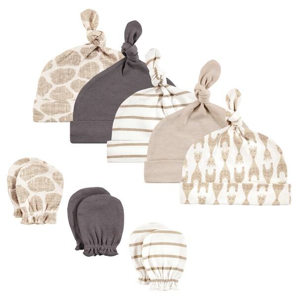 slide 1 of 1, Hudson Baby Unisex Baby Cotton Cap and Scratch Mitten Set, Modern Giraffe, 0-6 Months - Modern Giraffe 0-6 Months - Modern Giraffe