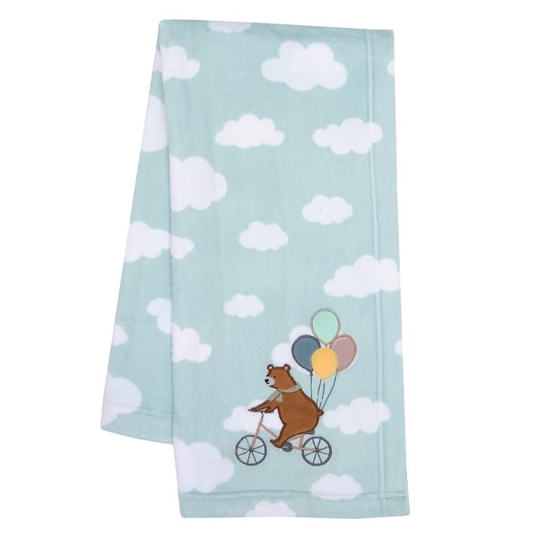 slide 2 of 7, Bedtime Originals Up Up & Away Bear/Balloon/Cloud Soft Blue Fleece Baby Blanket