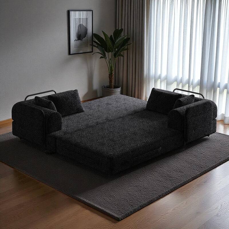 78.7" Convertible Sleeper Sofa Bed, Chenille Folding Mattress Couch with Side Pocket & Pillows, No-Assembly Floor Lounge Sofa
