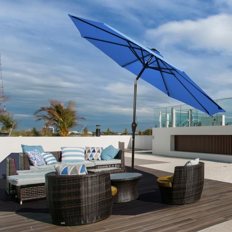 10' Solar LED Lighted Patio Market Umbrella Shade Tilt Adjustment Crank