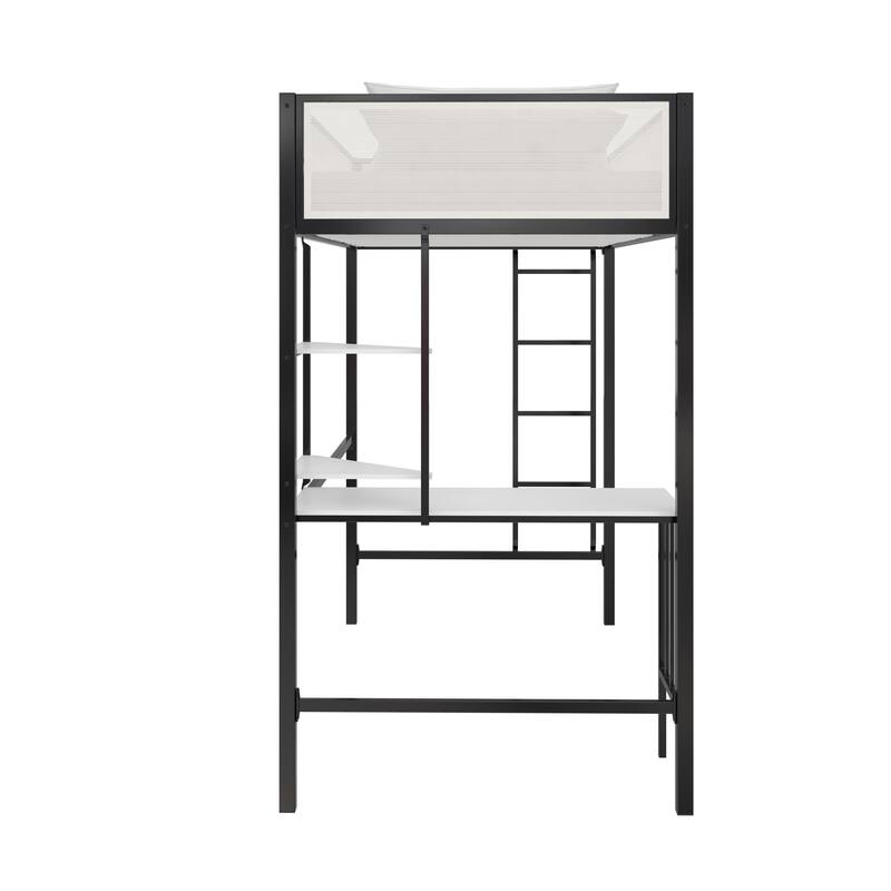 Space-Saving Twin Loft Bed with Desk and Shelves for Kids and Teens