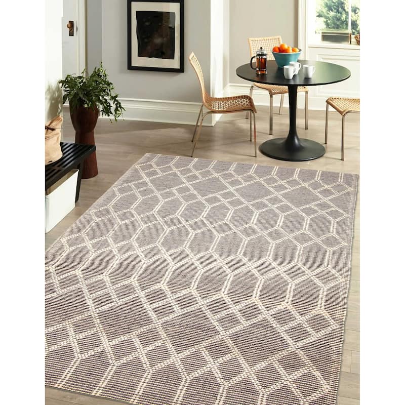 ECARPETGALLERY Braid weave Sienna Grey Wool Rug - 5'0 x 8'1