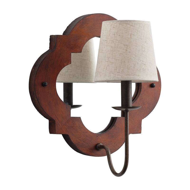 Classic Wood 1-Light Mirrored Wall Sconce with Fabric Shade