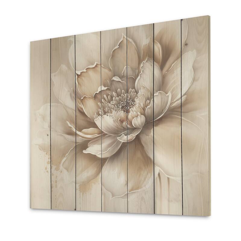 Designart 'Blooming Beige Floral Design III' Floral Wood Wall Art - Natural Pine Wood