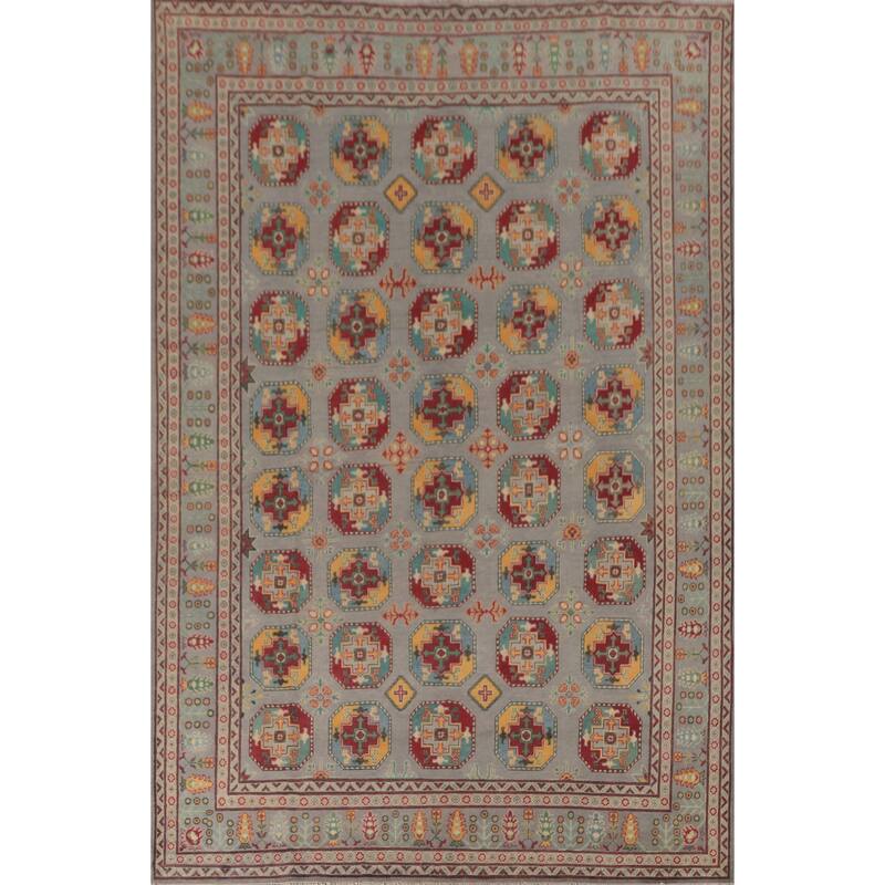All-Over Geometric Kazak Oriental Area Rug Wool Carpet - 8'5" x 11'9"