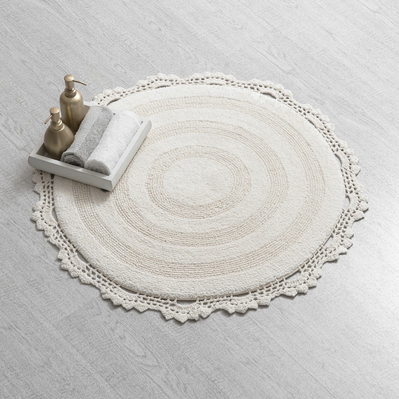 MH London Winchester Cotton Round Bathroom Rug - Soft Bath Mat