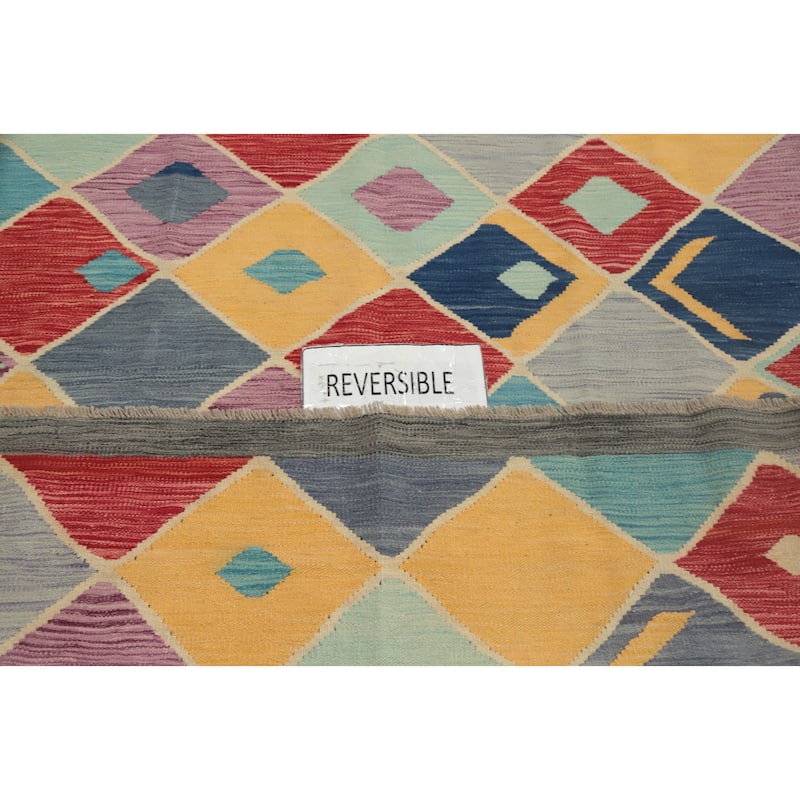 Hand Woven Oriental 100% Wool Carpet Southwestern Tribal Multi-Colored Kilim Area Rug - 8' 4'' X 5' 11''