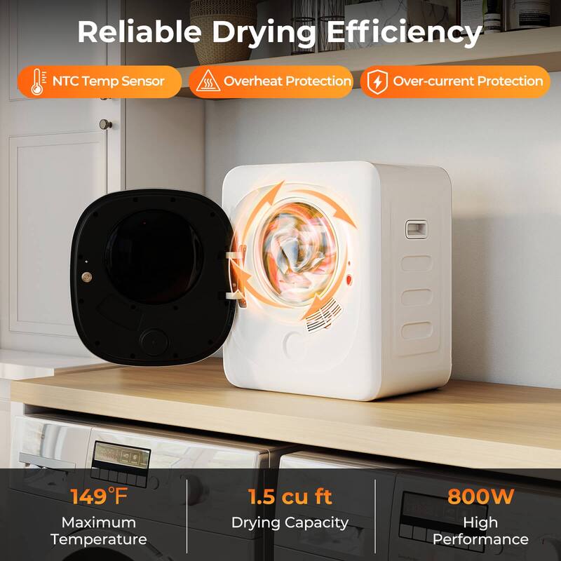 Costway 800W Electric 1.5 cu.ft Compact Drying Machine with Stainless - as pic shows - See Details
