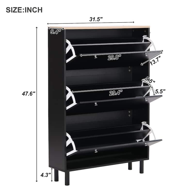 Tipping Bucket Shoe Cabinet, Hidden Shoe Storage Cabinet, Entryway Organizer with Adjustable Panel, 3 Flip Drawers & 3 Hooks