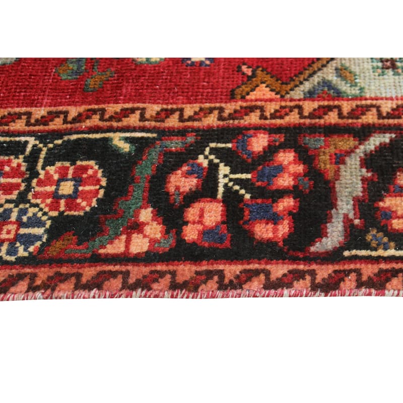 Fine Vintage Distressed Sher Red/Charcoal Rug - 4'3" x 6'6"