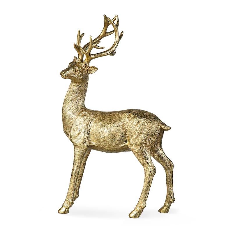 Glitzhome Resin Christmas Lying Standing Reindeer Figurines Xmas Table Decor Deer Statues