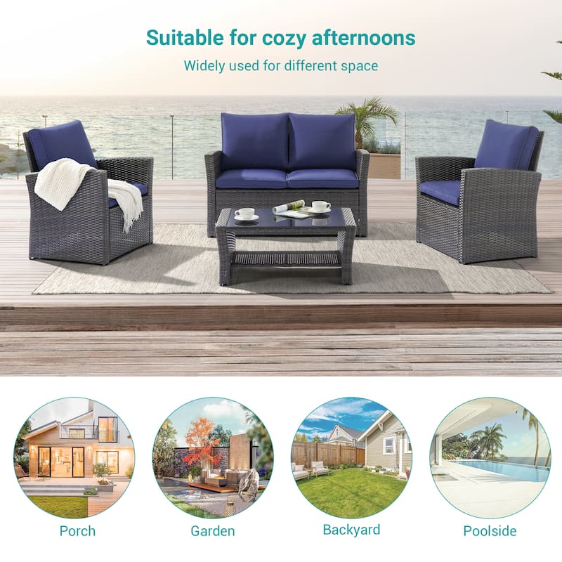 BONOSUKI Outdoor Furniture 4-Piece Set,Patio PE Wicker Rattan Sofa Set