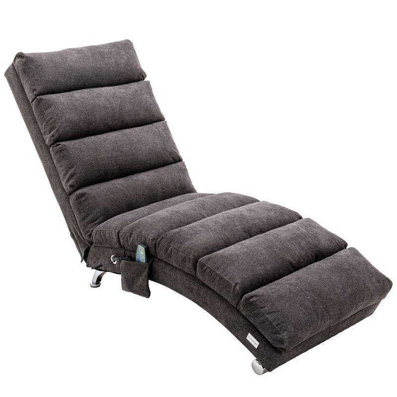 Luxury Upholstered Chaise Lounge Chair with Vibration for Relaxation, Fixed Back Fabric Leisure Recliner Sofa