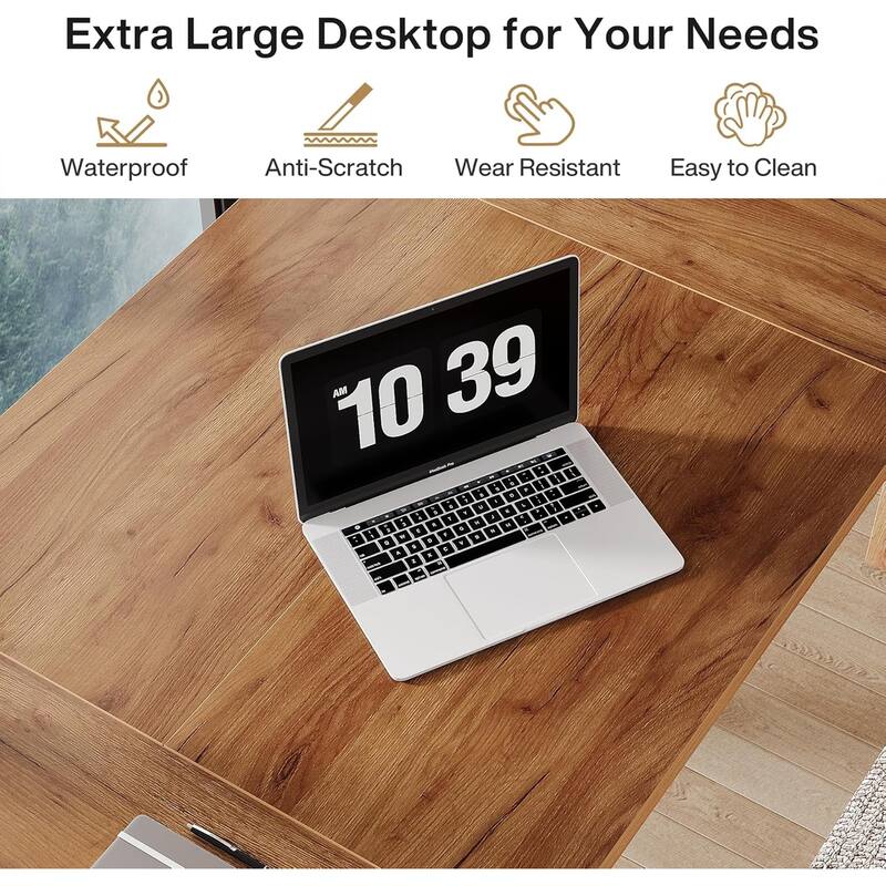 70 Inch Large Computer Desk, Farmhouse Office Desk Light Brown