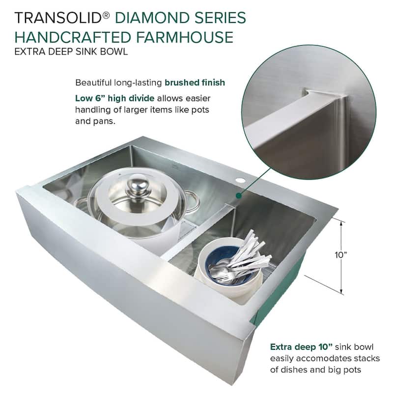 Diamond Sink Kit with Farmhouse Style 60/40 Double Bowls, Magnetic Accessory Kit and Drain Kit