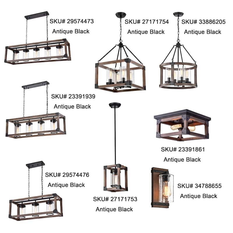 Daniela Antique Black Metal and Wood 4-light Chandelier
