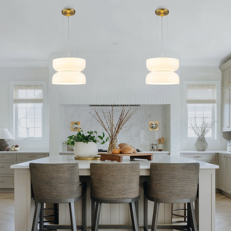 Milky Glass LED Pendant Light with Up & Down Lighting, Dimmable - Dia.12.8-in