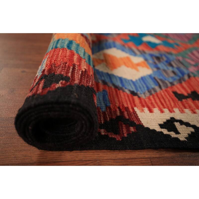 Reversible Oriental Kilim Area Rug Hand-Woven Wool Carpet - 8'0" x 9'7"