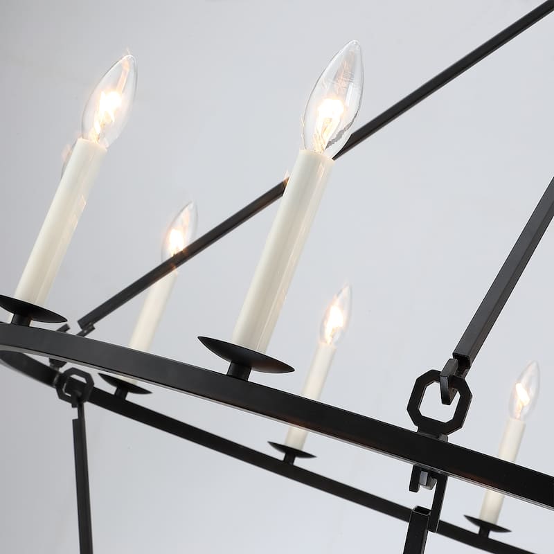 Mills 20-Light Black Candle Style Wagon Wheel Chandelier - 40''W