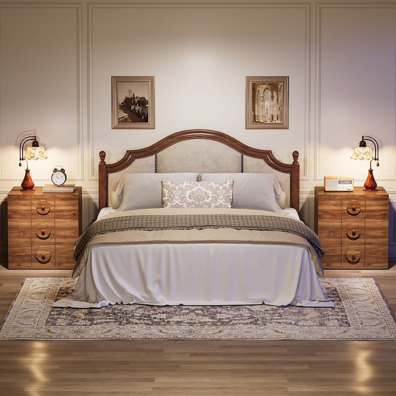 3 Drawers Nightstand with Solid Handles, Modern Night Stand for Bedroom