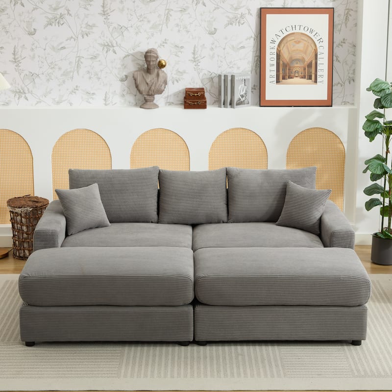 Sectional Couch Sofa for Living Room, Modern Corduroy Modular Couch with 2 Ottoman, Corduroy Sofas for Apartment, Office