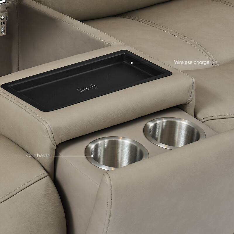 75''W Genuine Leather Triple-Power Loveseat with Wireless Charging & Pop-Out Cupholders