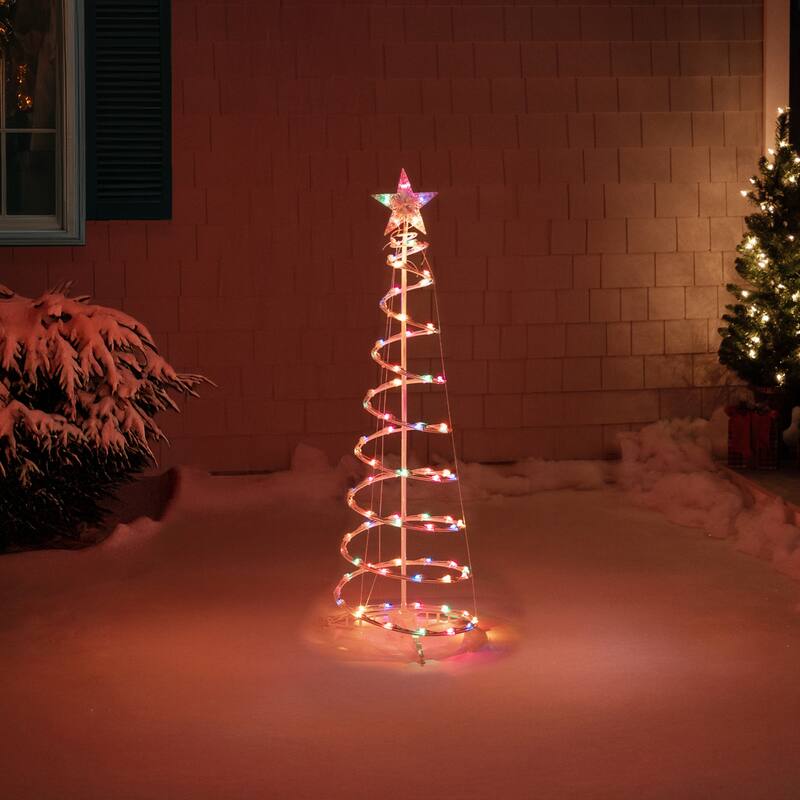 4ft Lighted Spiral Christmas Tree with Star Tree Topper, Multi Lights