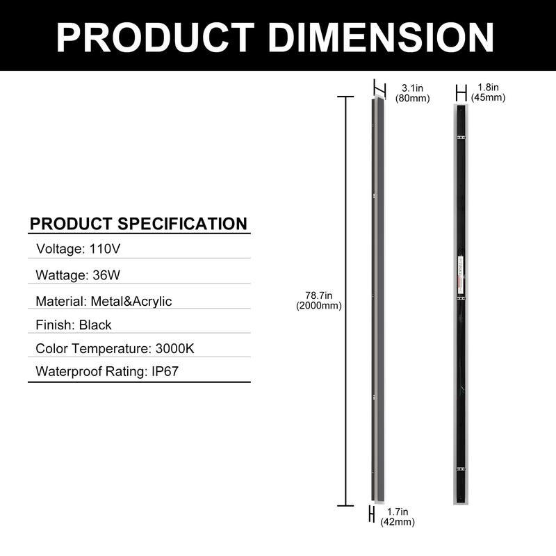 YANSUN Outdoor LED Wall Light, Long Rectangular Shape, 3000K Warm Light, Satin Black Finish for Stylish Outdoor Décor